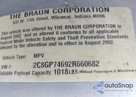 2002 Chrysler Town & Country Ex from USA, damaged, VIN 2C8GP74L92R660682